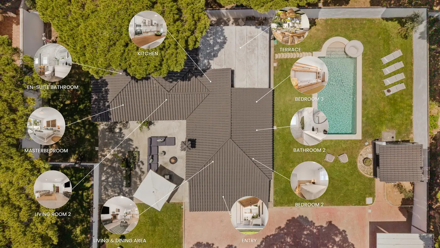 Annotierter Grundriss der Villa Juju